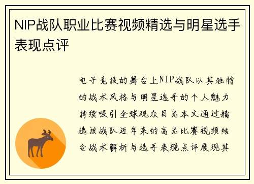 NIP战队职业比赛视频精选与明星选手表现点评