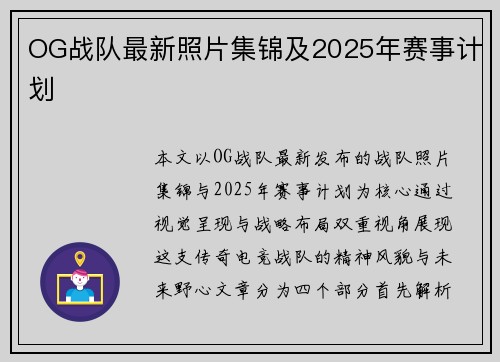 OG战队最新照片集锦及2025年赛事计划